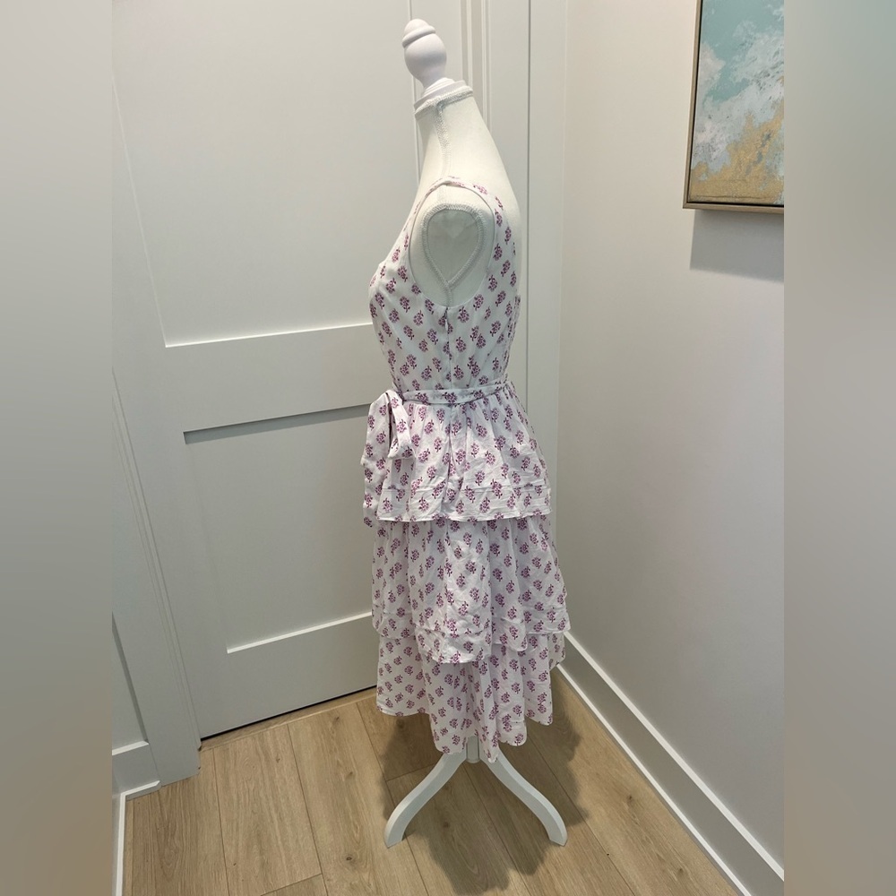 NEW J. Crew Sleeveless belted tiered midi dress white violet storm size 4 floral - Picture 9 of 12